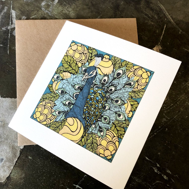 Card - Christmas - Peacock blue/yellow