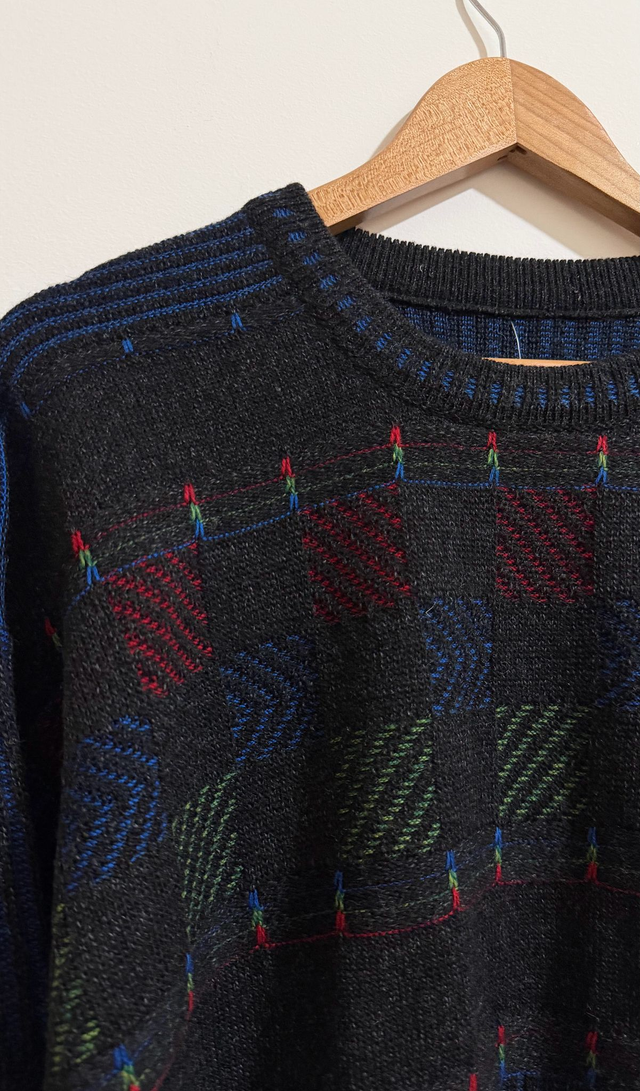 Geometric Knit Sweater – Black & Multicolour – Size M