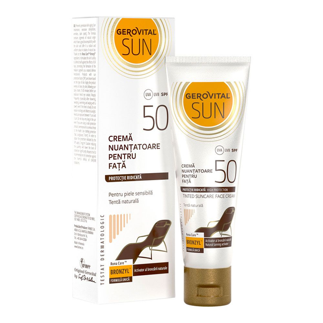 Gerovital Sun - SPF 50 Getinte natuurlijke zonnebrandcrème voor het gezicht