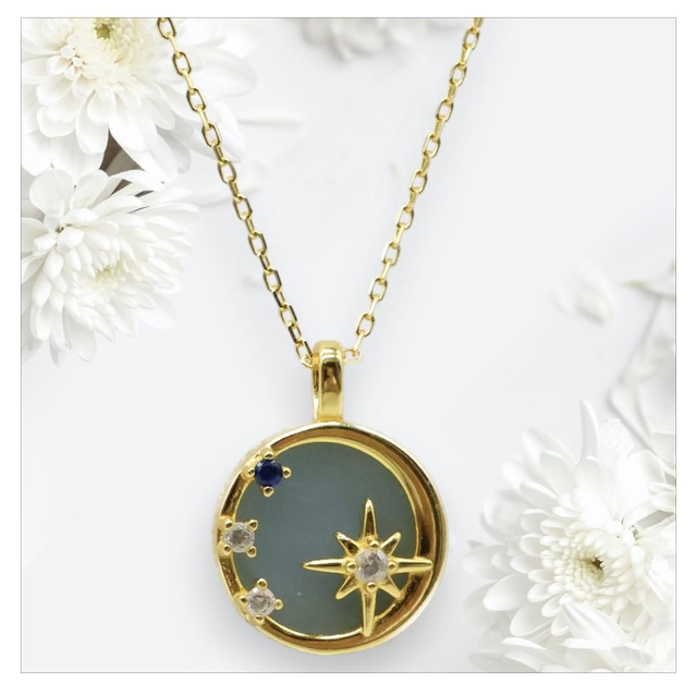 "Aigue-marine" - Collier argent 925 étoiles 