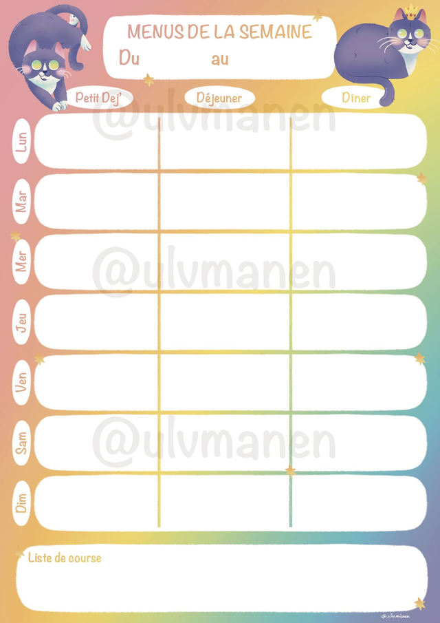 Tableau des menus perpétuel 