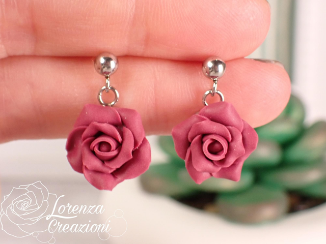 Orecchini pendenti rose rosso bordeaux