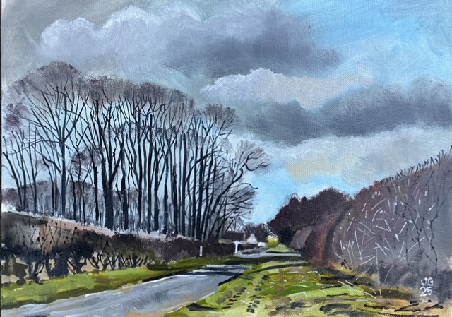 Loaningdale Junction, January 2025, oil on canvas board 14x10 inch