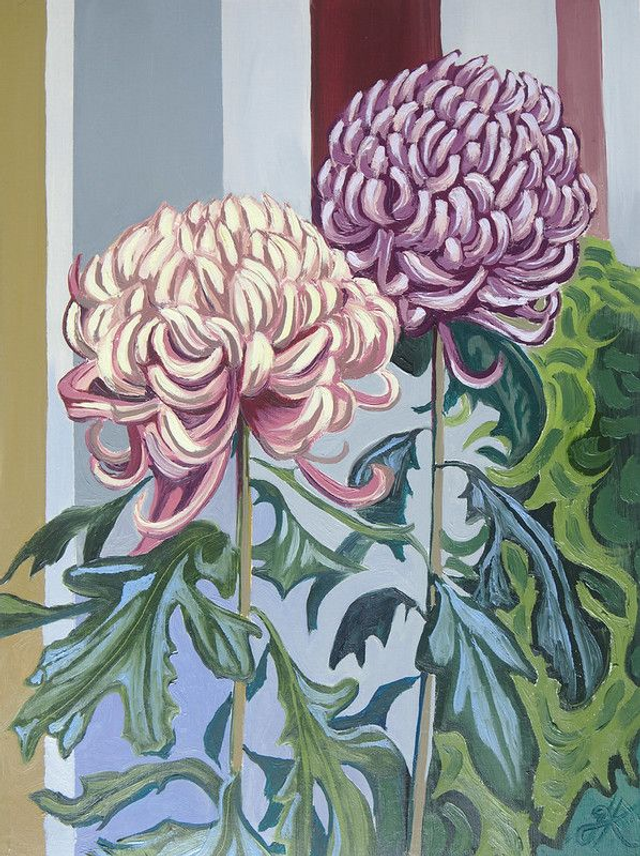 Chrysanthemums at the Gardner Museum in Boston - Original Oil Painting