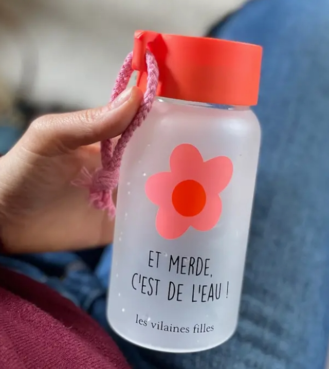 Gourde en verre "Et M****...C'est de l'eau !"