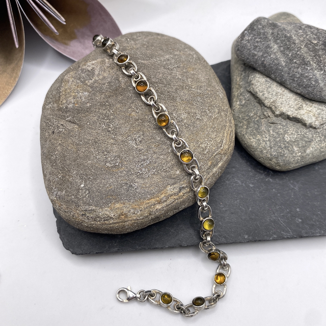 REFURBISHED Yellow Gemstones Sterling Silver Link Bracelet