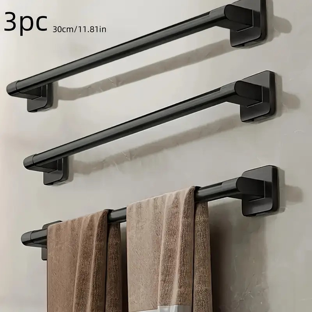 Black No-Drill Wall-Mounted Towel Rack 3pcs 