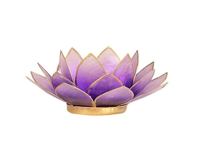 Bougeoir lotus violet bords dorés