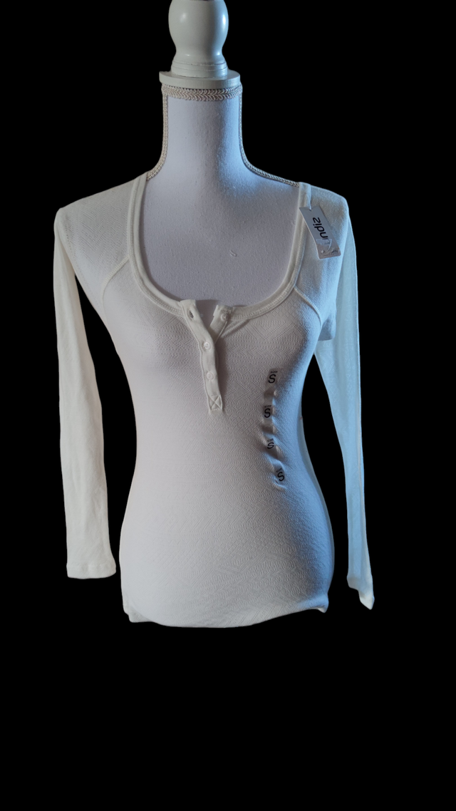 Tee-shirt manches longues blanc ajouré taille S (Undiz) 