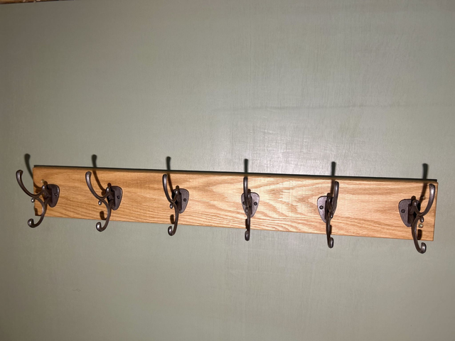 Solid Oak &amp; Cast Iron Coat Hanger 