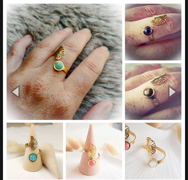 Bague ajustable feuille de ginkgo