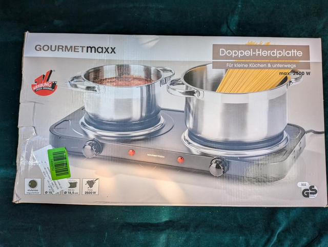 GOURMETmaxx Doppel-Herdplatte – 2500 W, 2 Kochfelder (Ø 15 cm & 18,5 cm)

