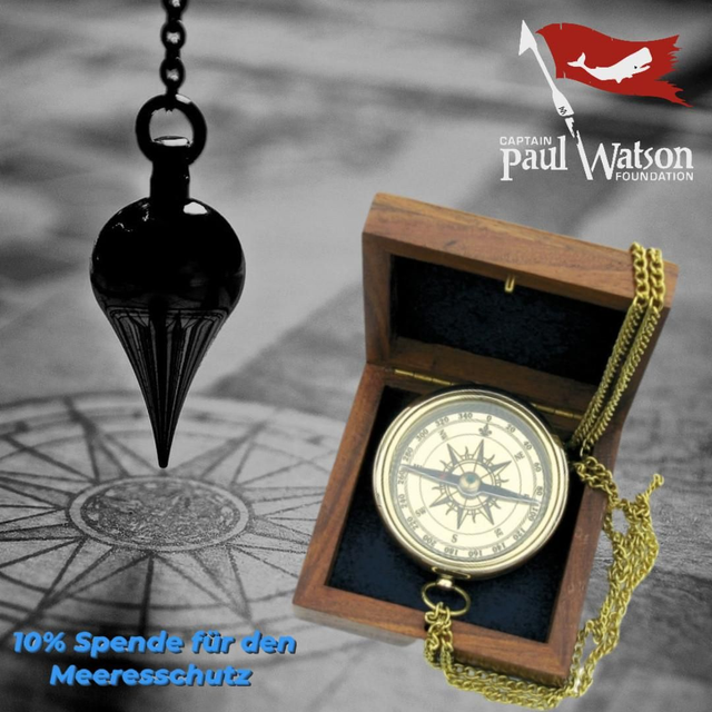 Kompass Messing mit Kette und Holzbox