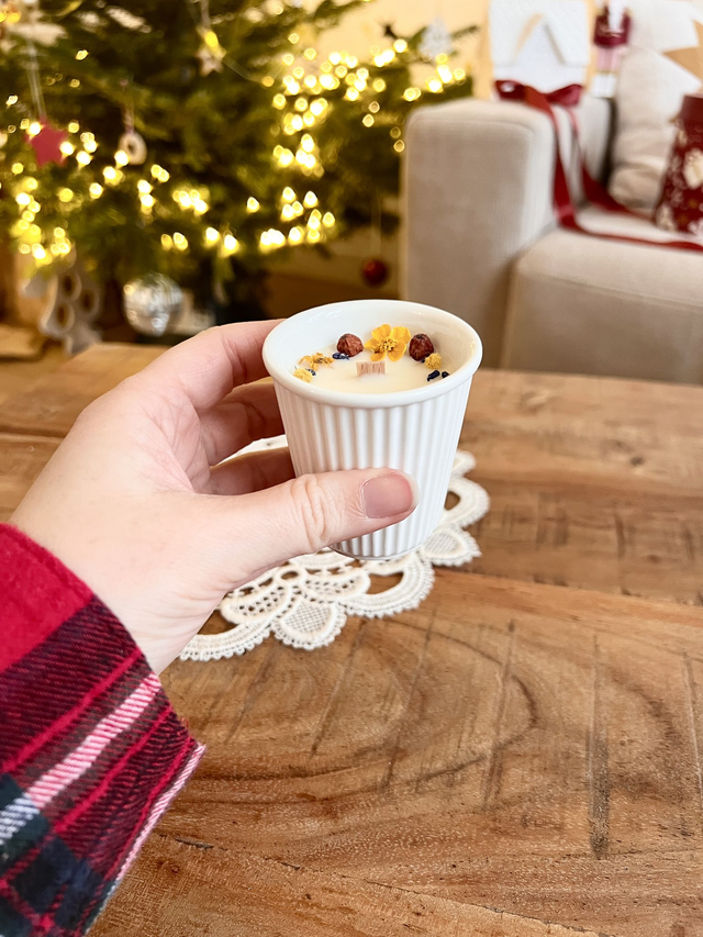 🎄 Bougie Rocher praliné - petit pot "strié"