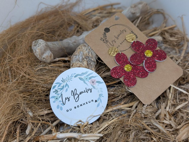 Boucles d&#039;oreilles Baby Marguerite rouge paillettes bm103
