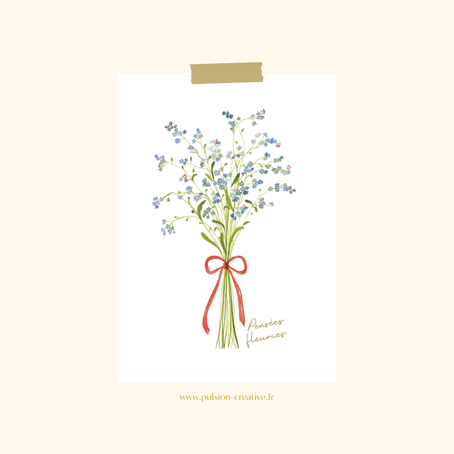 Carte postale aquarelle - Bouquet de myosotis