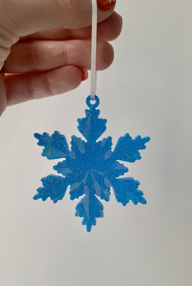 Solid Blue Glitter Snowflake Decoration – Chunky Resin Bauble – Christmas Ornament