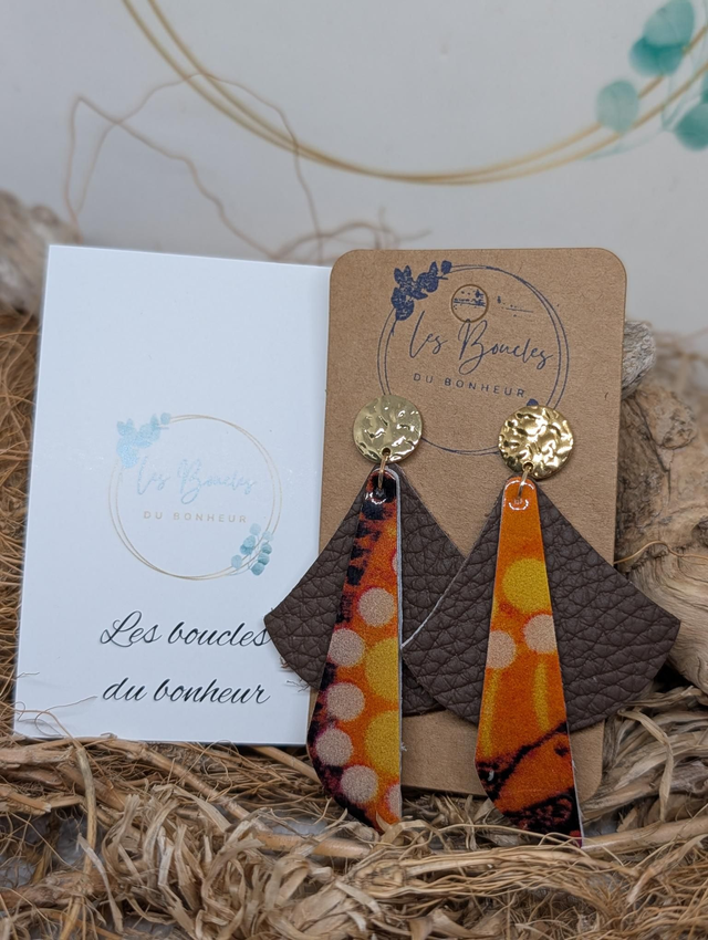 Boucles d'oreilles Georgia marron et orange vernis ge009