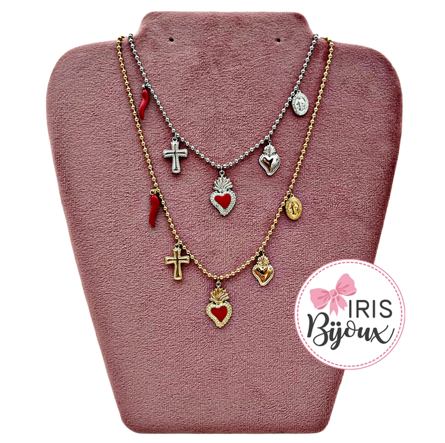 Collana Cuore sacro multicharms 