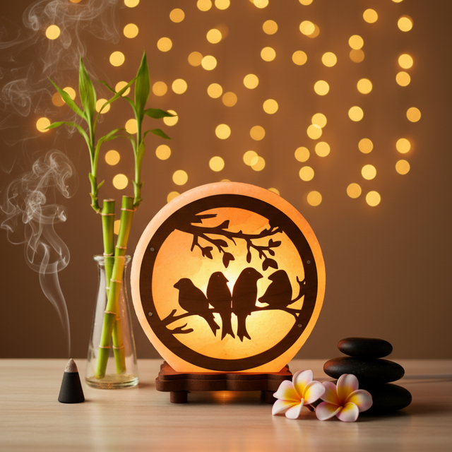 Lampe de Sel d&#039;Himalaya rose à frame - Oiseaux