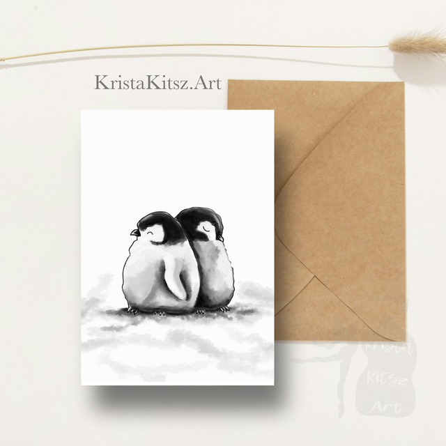 Gevouwen Ansichtkaart Pinguïn vriendjes, inclusief enveloppe  