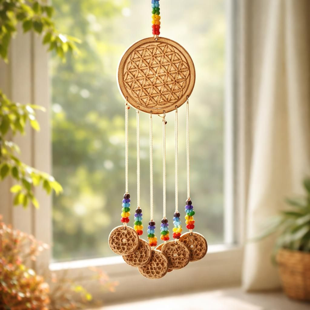 "Fleur de vie" - Carillon en bois 