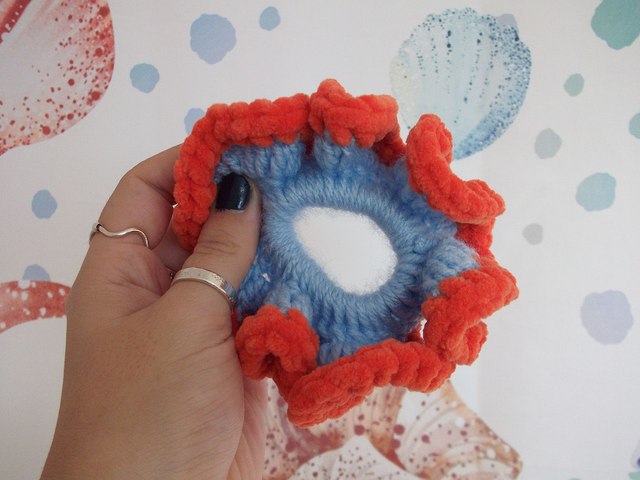Light Blue and Orange Mini Scrunchie