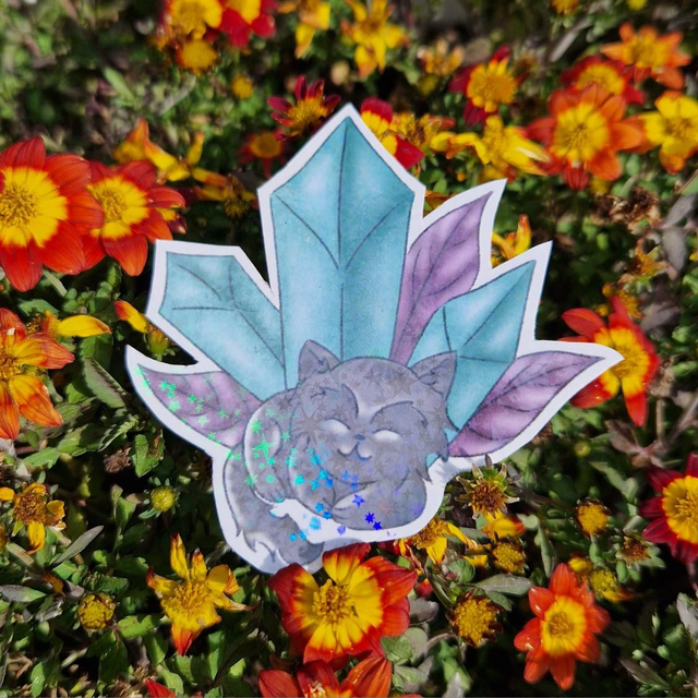 Magnet holographique Chat Gris avec Cristaux 