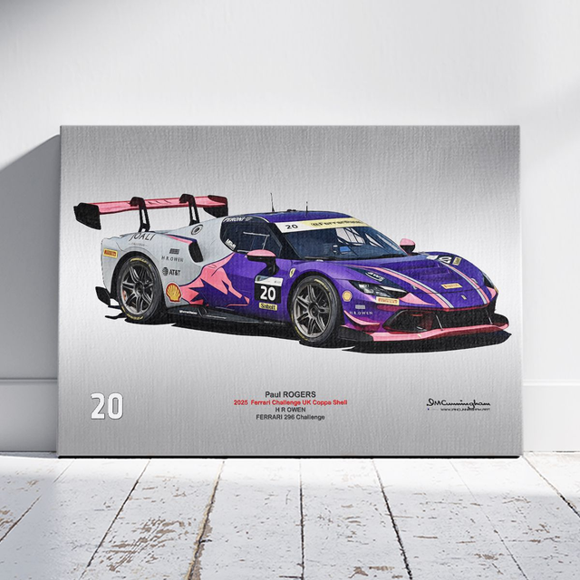 C250702 Ferrari 296 Challenge FCUK25 #20 Paul Rogers - ORIGINAL CANVAS WALL-ART (ONE ONLY!)