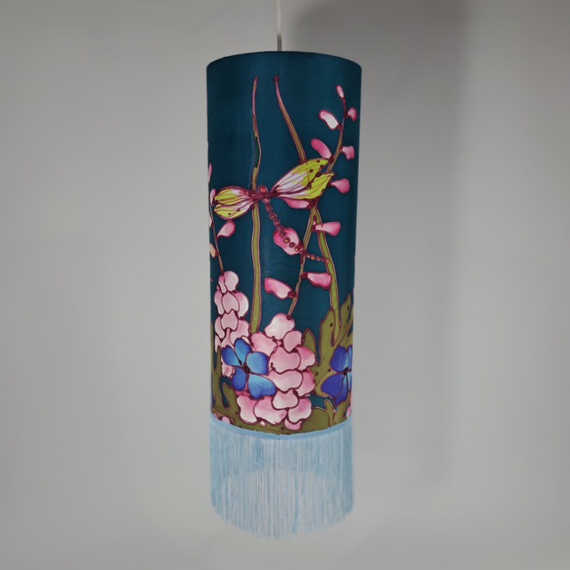 Teal dragon shade with fringe 