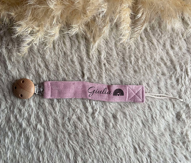 Attache tétine en gaz de coton " Rose claire "