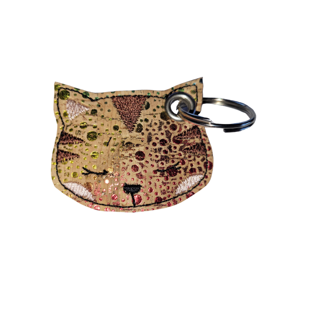 Porte clés chat en liège brodé