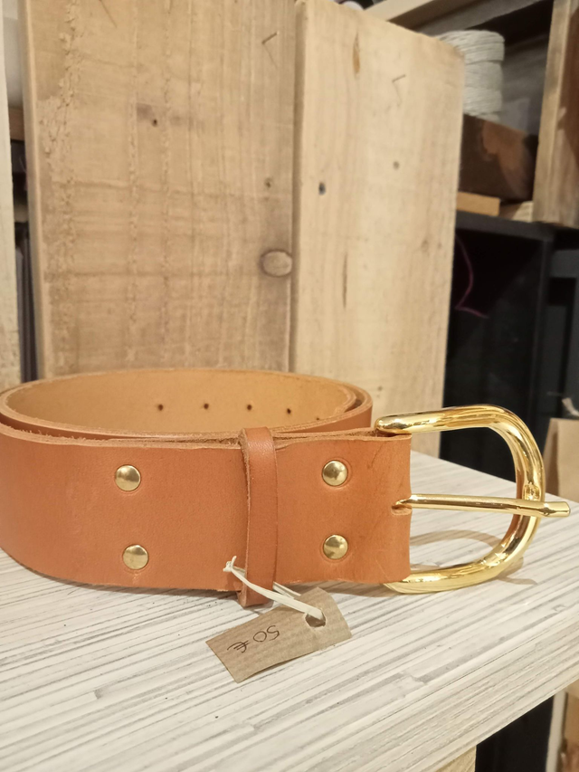 Ceinture camel unisexe - boucle laiton massif - taille 38