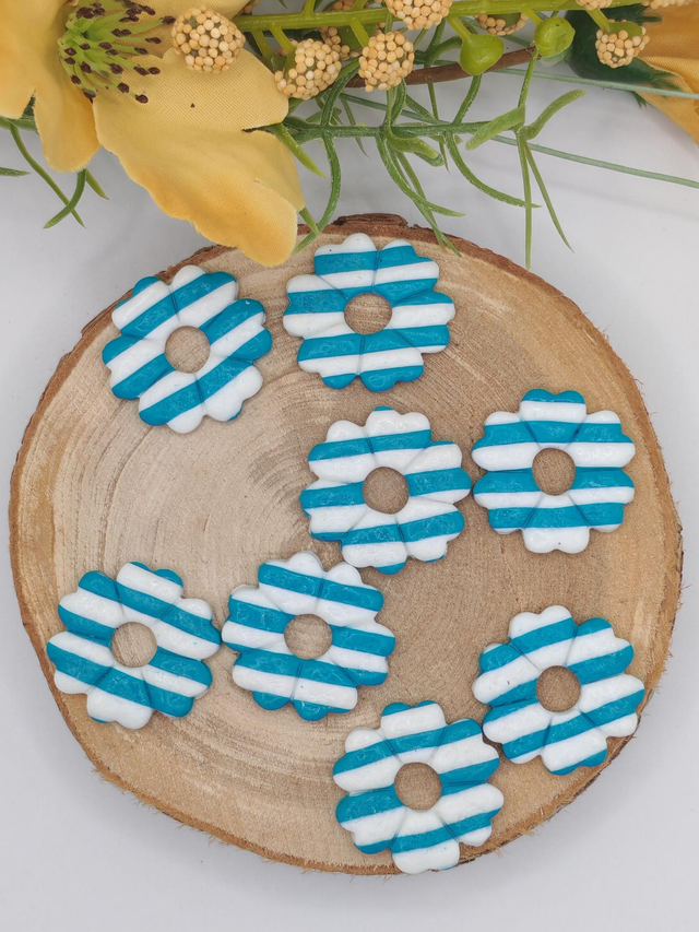 Fleurs Leady rayées Blanc/Bleu 