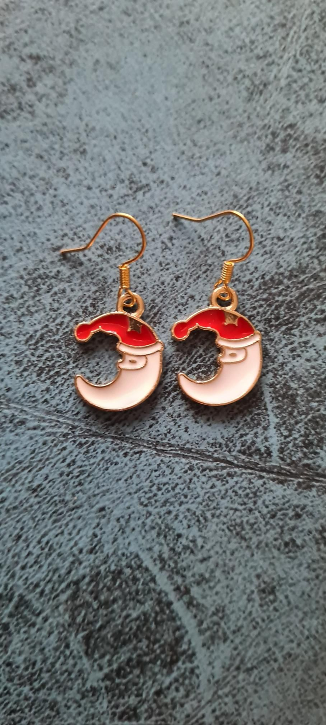 New Gold Enamel Christmas Moon Earrings Hooks
