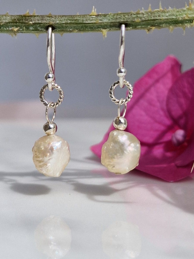 Hedgehog Spikey Natural textured freshwater pearl approx 9x8mm drop earrings. 1 Pr. Each pair will be unique due to the natural pearls.