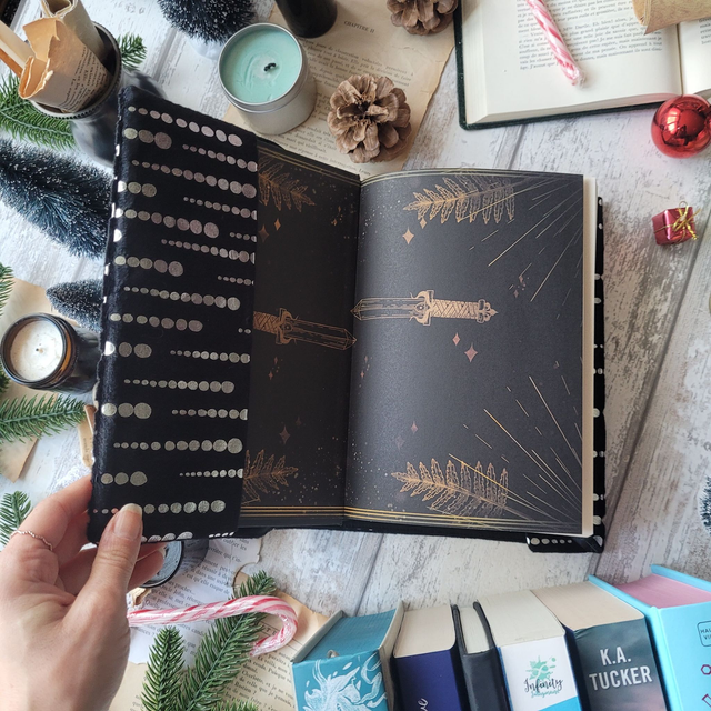 Protège livre slim amovible velours noir et argenté M