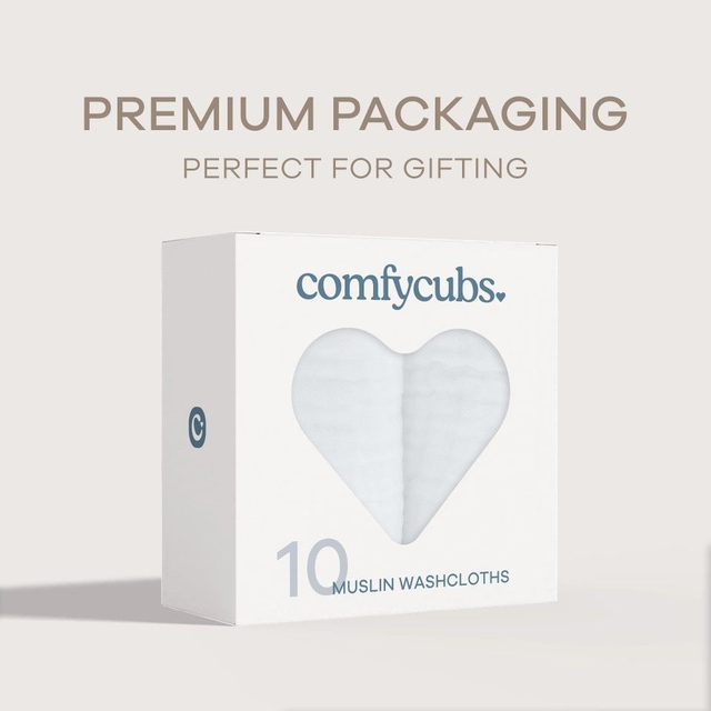 Babywaschlappen aus 100% Musselin-Baumwolle von Comfy Cubs, weiss