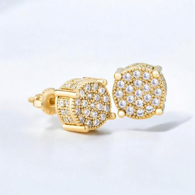 Boucles d'Oreilles Hip-Hop en Argent 925 Plaqué Or Jaune 18K - Homme