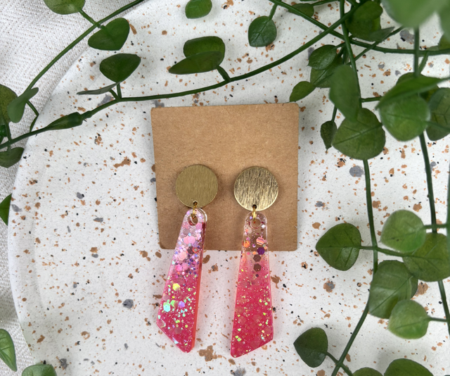 Boucles d’oreilles rose et dorées pailletées à clips(petites) 