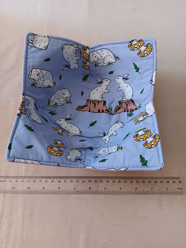 Bowl Cosy Reversible Pink and Blue Bunny Print Cotton Fabric 