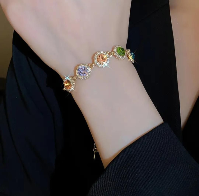 Bracelet Scintillant en Strass Ronds Plaqué Or 14K