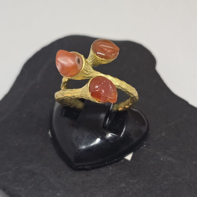 Cone Rings with Seaglass, Carnelian and Garnet