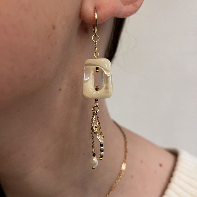 Boucles d'oreilles perles carrée