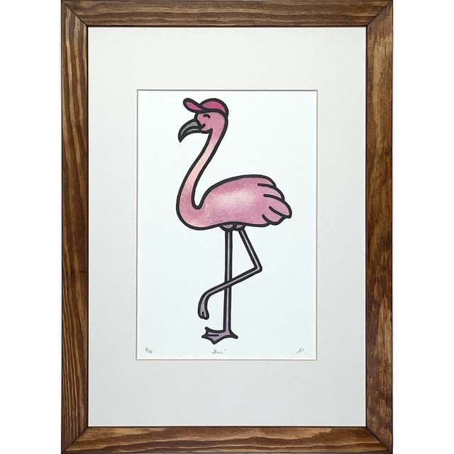 Linoldruck "Ikarus" Flamingo 21x30cm 