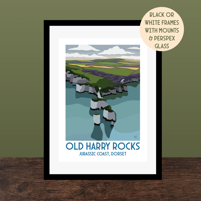Old Harry Rocks, Travel Poster Print - Vintage Style Dorset Wall Art