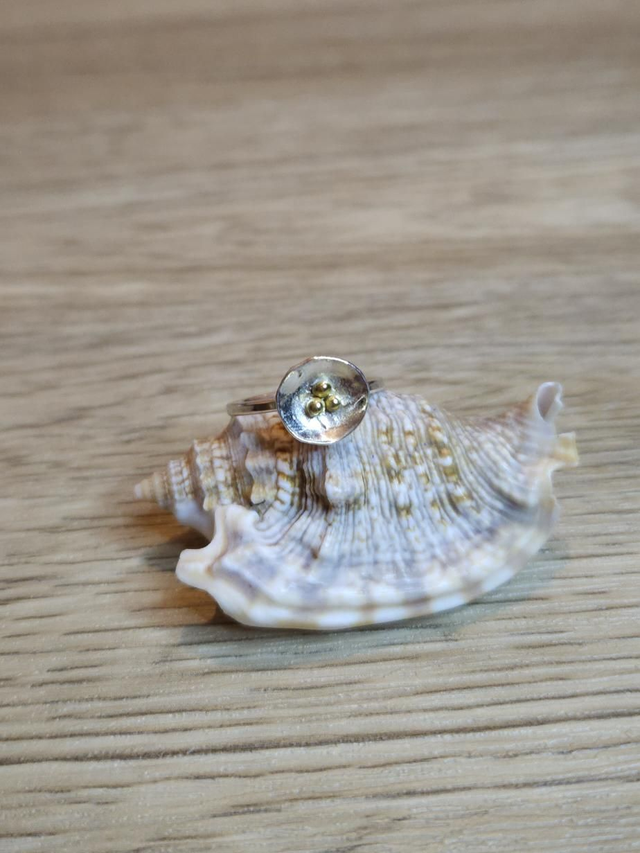 Inverted Acorn Cap ring with brass ball detail