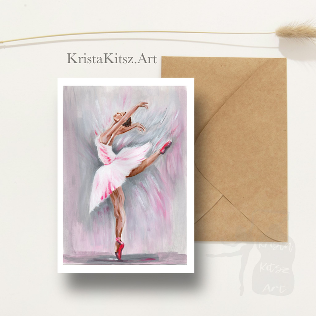 Ansichtkaart Ballerina schilderij roze, inclusief envelop, van origineel schilderij 