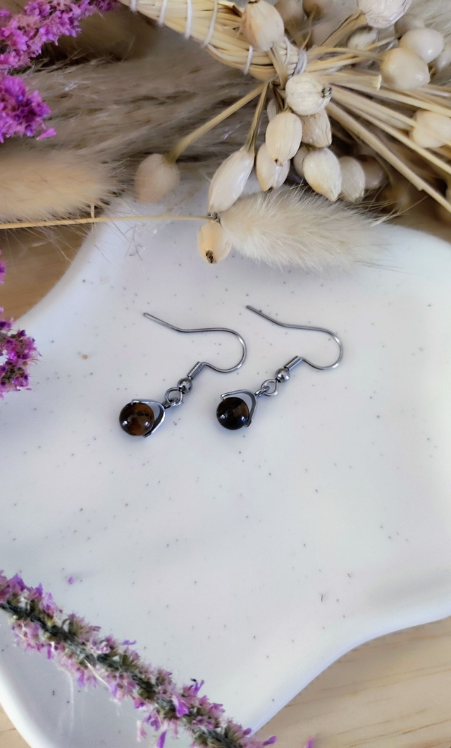 Boucles d'oreilles Boule Oeil de tigre