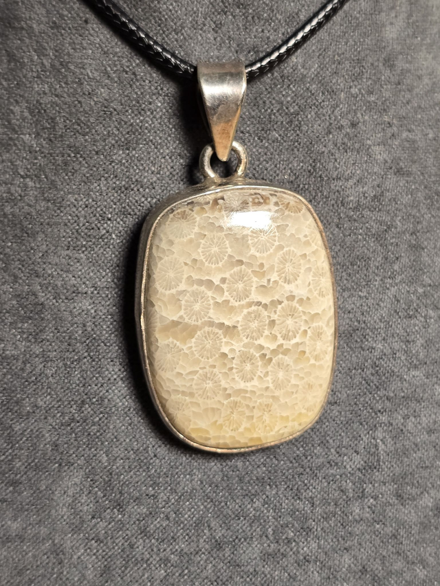 Pendentif Corail Fossile, argent 925 (Qualité AA)